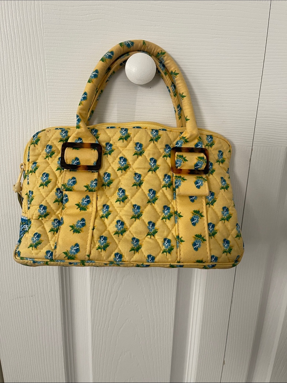 Vera Bradley  rare Yellow Quilted Floral Satchel with Blue Accents